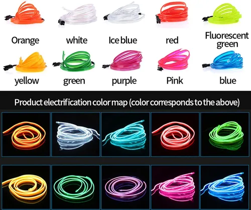 Miniatura 7 de El - Tira de luces LED de neón para auto, tira de luces LED para interior y exterior de automóvil, cable frío de 12 V para decoración