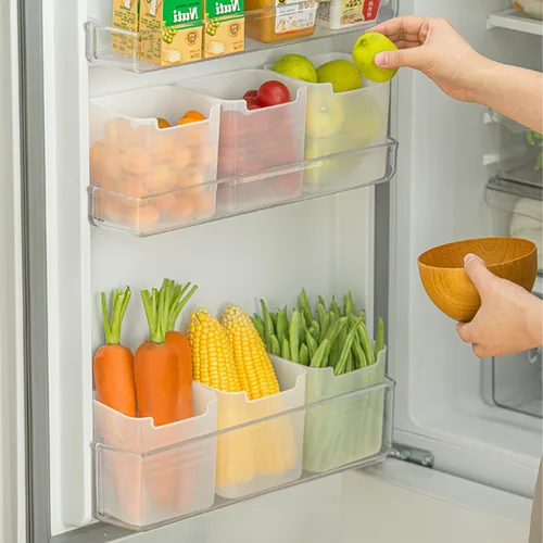 Miniatura 8 de Paquete de 3 cajas organizadoras de refrigerador, contenedores de plástico para almacenamiento de puerta lateral del refrigerador, contenedores