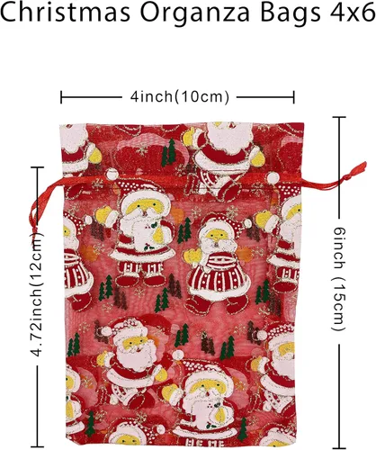 Miniatura 7 de Jexila - 24 bolsas de regalo de organza de Navidad de 4 x 6 pulgadas con cordón, 11 patrones mixtos, pequeñas bolsas de caramelos para fiestas