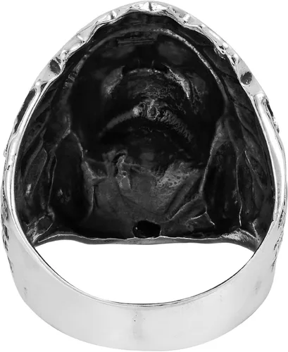 Miniatura 4 de AeraVida Anillo de plata de ley 925 con diseño de ónix negro y coral rojo reconstruido