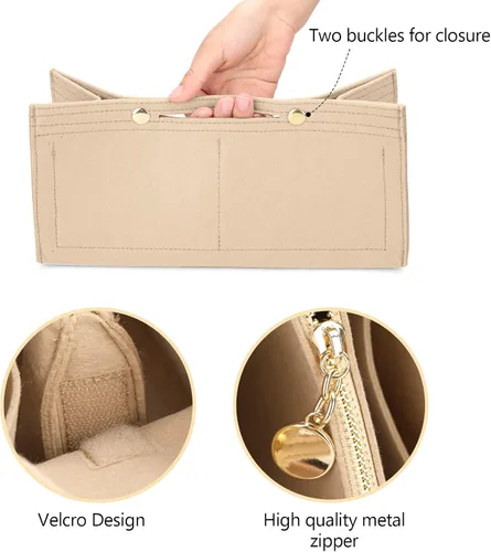 Miniatura 4 de LEXSION Organizador de fieltro para bolso, organizador de bolso con bolsillo desmontable con cremallera para ONTHEGO GM, 3 tamaños 8034 beige, grande