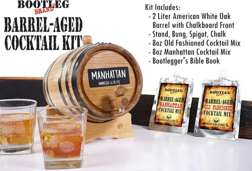 Miniatura 2 de Kit de envejecimiento de cóctel de barril de whisky de 2 litros, mini barriles de bourbon de 2 litros completos con barril de pizarra frontal