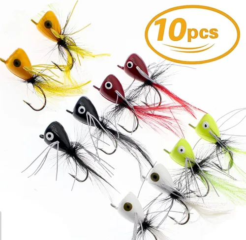 Miniatura 2 de Poppers de Pesca con Mosca Moscas Secas de Pesca con Mosca Señuelos de Pesca en Superficie Moscas Popper para Lubina Señuelos de Insectos Cebo A: 10