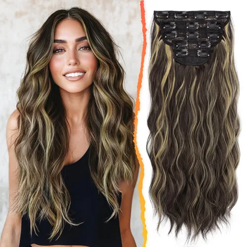 Miniatura 44 de BARSDAR Extensiones de cabello ondulado con clip, color marrón chocolate oscuro, extensiones de cabello con clip de 20 pulgadas para mujer, 5 piezas