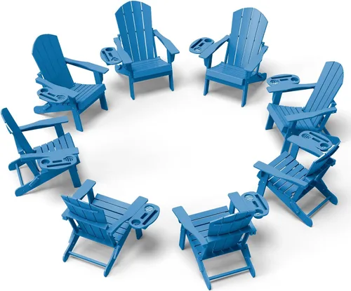 Miniatura 60 de NAVINE Juego de 2 sillas Adirondack plegables de polietileno de alta densidad con portavasos multifuncional, resistente a la intemperie, para Marrón