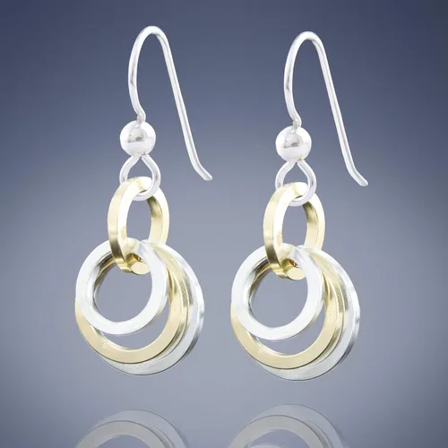 Miniatura 7 de Delicados aretes colgantes de círculo de metal mixto Aretes colgantes minimalistas de oro laminado de 14K y plata esterlina 925 Regalo