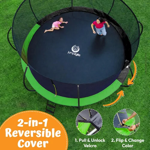 Miniatura 7 de Jumpzylla - Cama elástica recreativa para niños, con red de seguridad, escalera y revestimiento antioxidante, de 8, 10, 12, 14, 15 y 16 pies