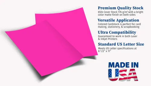 Miniatura 2 de Papel de cartulina de cubierta de 65 libras, 8.5 x 11 pulgadas, 25 hojas (rosa brillante)