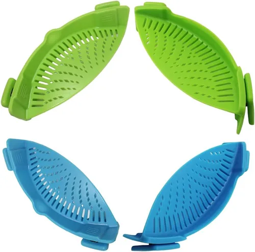 Miniatura 8 de DaKuan - Colador a presión, 2 paquetes de colador de manos libres con clip, resistente al calor, boquilla para pasta, fideos vegetales, olla y sartén
