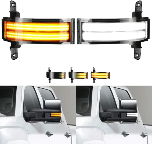 Miniatura 11 de ROCCS Luz de señal de giro secuencial ámbar con interruptor de retroceso LED para espejo lateral de remolque, luz DRL blanca de estacionamiento