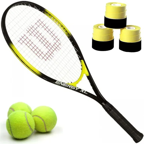 Miniatura 5 de Wilson Energy XL - Kit de inicio de raqueta de tenis de cuerpo largo de aleación de titanio, viene con un paquete de 3 overgrips y una lata