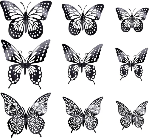 Miniatura 3 de Gyufise Paquete de 36 adornos de mariposa 3D con láser negro para cupcakes, decoración hueca para cumpleaños, boda, fiesta de hadas, calcomanías
