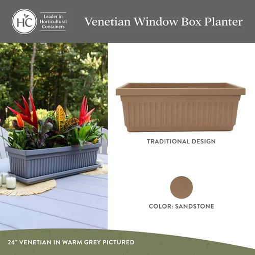 Miniatura 2 de The HC Companies Macetero veneciano de 18 pulgadas con tapón de drenaje, macetas de plástico ligero resistente a los rayos UV para interiores y Negro