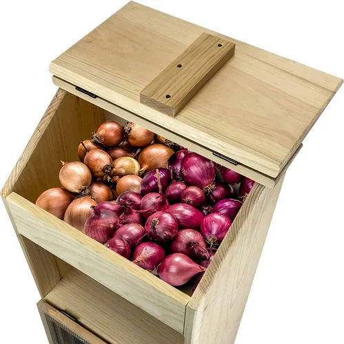Miniatura 2 de Peaceful Classics Contenedores de almacenamiento de pan de madera, contenedor decorativo de almacenamiento de papas y cebollas, papelera de papa