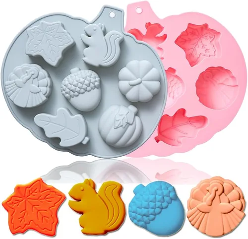 Miniatura 8 de Paquete de 2 moldes de chocolate de cosecha de otoño, Acción de Gracias, calabaza, bellota, hojas de arce, moldes de silicona, moldes de resina