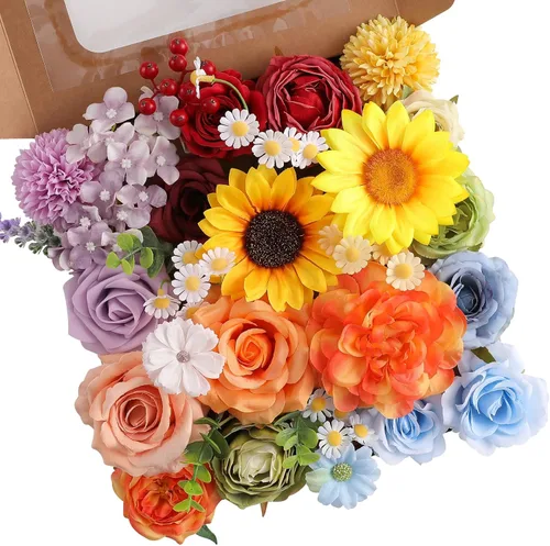 Miniatura 42 de Floweroyal Flores artificiales, rosas falsas, dalia con tallos para ramos de novia, baby shower, arreglo floral, centros de mesa, decoración
