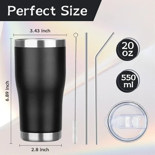 Miniatura 2 de MEZMUT - Paquete de 4 unidades de vaso de café aislado de 20 onzas con tapa y popote, vaso de viaje de acero inoxidable de doble pared