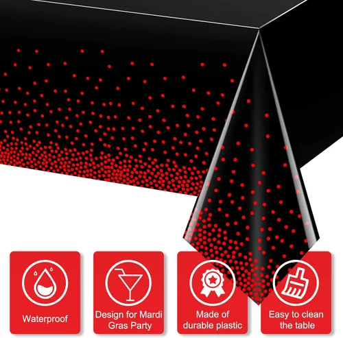 Miniatura 3 de Paquete de 1 mantel de plástico con puntos rojos y negros, mantel desechable de plástico rectangular de plástico con estampado de puntos rojos