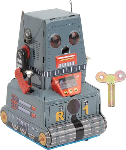 Robot de cuerda de viento, robot de juguete de hojalata vintage con resorte mecánico para caminar y reloj, coleccionable retro para decoración de