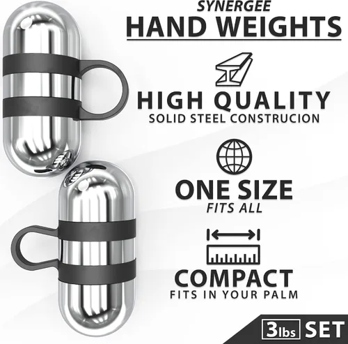 Miniatura 2 de Synergee Pesas de mano cardio. Juego de mancuernas de acero con lazo de silicona antideslizante para el dedo, para entrenamiento, fitness