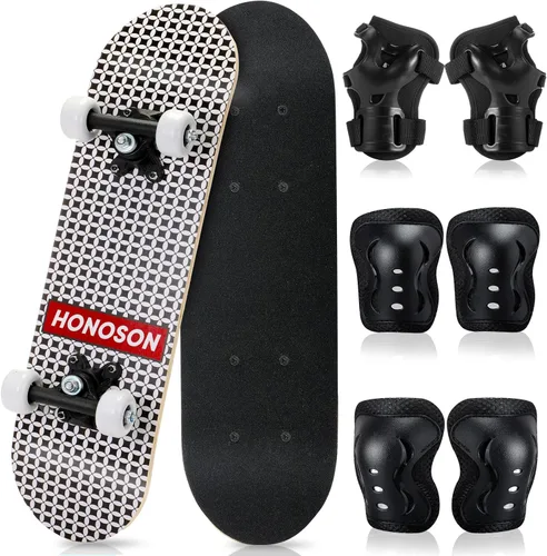 Miniatura 19 de Honoson Juego de 7 piezas de rodilleras, coderas y muñequeras para patinetas para principiantes y niños pequeños
