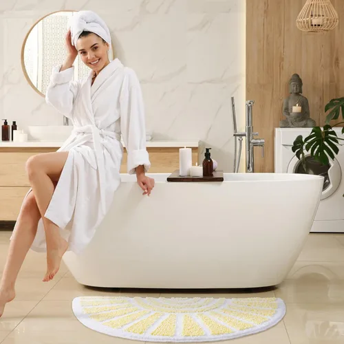Miniatura 7 de TRUEDAYS Alfombra de baño beige, medio círculo, bonita alfombra de baño bohemia, suave y esponjosa, absorbente de agua, lavable a máquina