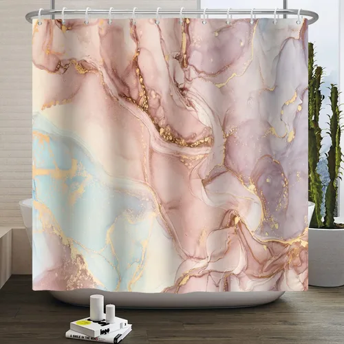 Cortina de ducha de mármol rosa, moderna, elegante, abstracta y colorida, cortinas de ducha para baño, decoración de baño, cortina de ducha de tela
