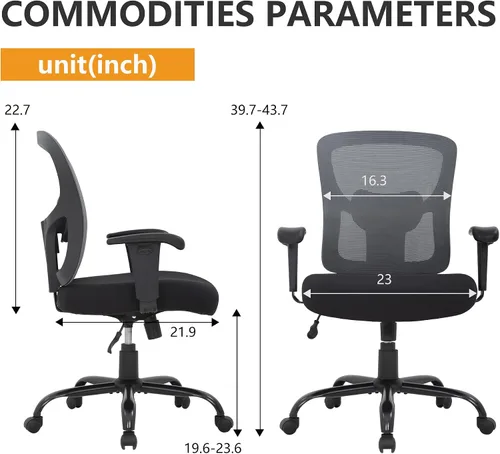 Miniatura 3 de PayLessHere Silla de escritorio ergonómica, silla de oficina, silla de computadora de 500 libras con soporte lumbar, asiento ancho, brazos de Gris