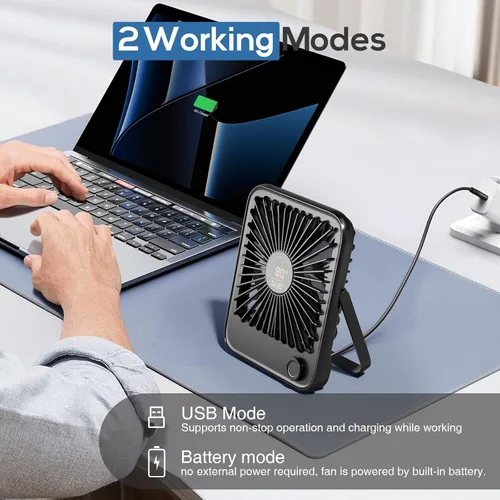 Miniatura 4 de Shintrend Ventilador de viaje portátil recargable, ventilador de escritorio USB con 100 velocidades de viento, ventilador pequeño con pantalla