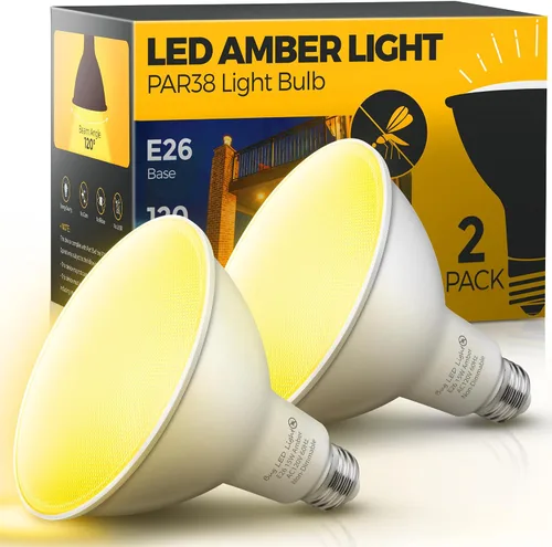 LOHAS - Bombillas amarillas para insectos para exteriores, luz de inundación LED PAR38 para exteriores, equivalente a 150-200 W, 2000 K, no