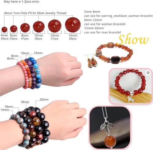 Miniatura 6 de GEM-Inside - Cuentas sueltas de cornalina roja naranja facetada de 0.236 pulgadas (0.236 in), cuentas de energía natural para hacer joyas, redondas