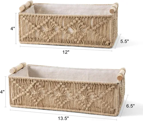 Miniatura 7 de Mkono Cestas de almacenamiento de macramé, caja de decoración bohemia tejida a mano decorativa para encimera, tanque de inodoro, estante organizador
