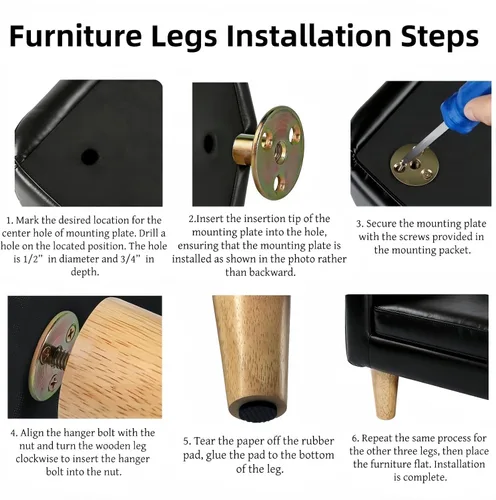 Miniatura 5 de WEICHUAN Patas de Madera Maciza Redondas de Repuesto para Sofá Sillón Silla Otomana Sofá de Dos Plazas Mesa de Café Gabinete Muebles