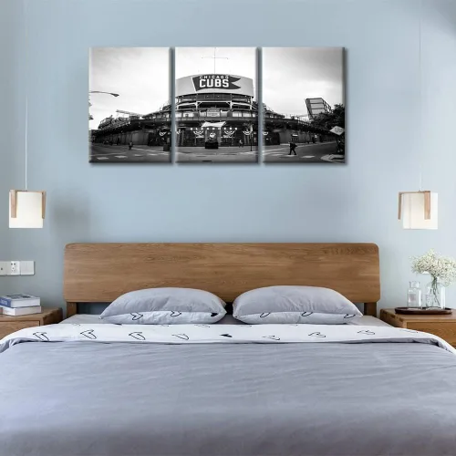 Miniatura 2 de TUMOVO American Sports - Decoración de pared Wrigley Stadium, 3 piezas, arte de pared de estadio de béisbol, cuadros para decoración del hogar