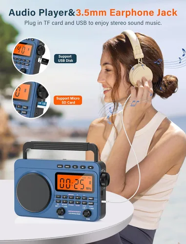 Miniatura 6 de Radio digital AM FM de onda corta con la mejor recepción, radio portátil recargable de 4000 mAh con alerta meteorológica NOAA, altavoz grande