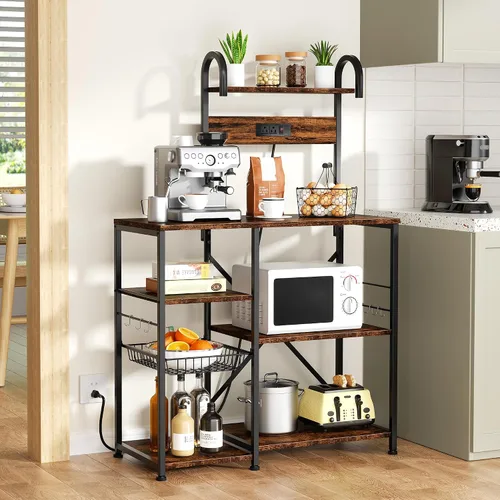 Miniatura 7 de JAMFLY Estante para hornear de cocina de 35.4 pulgadas con toma de corriente, mesa de café y soporte para microondas, estante de almacenamiento