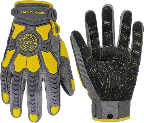 Miniatura 13 de HANDLANDY HLDD - Guantes de trabajo resistentes, guantes de impacto con protector TPR, guantes de trabajo mecánico antivibraciones para hombres