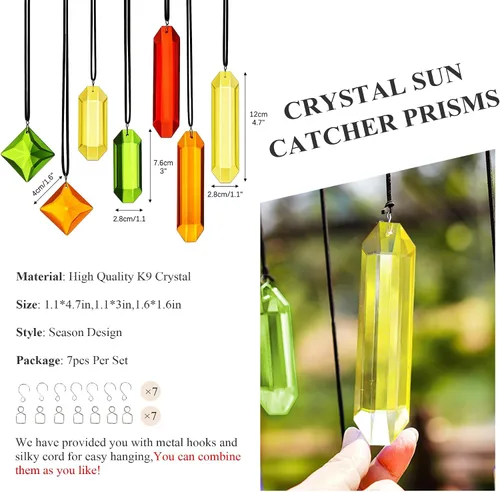 Miniatura 3 de HDCRYSTALGIFTS 7 piezas de prismas de cristal atrapasoles para colgar en ventanas, atrapasoles de cristal arcoíris colgantes para ventanas