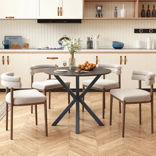 Miniatura 8 de Giantex Mesa de comedor redonda de 36" para 4, mesa de cocina estilo granja con patas de madera de goma, almohadillas ajustables para pies, mesas