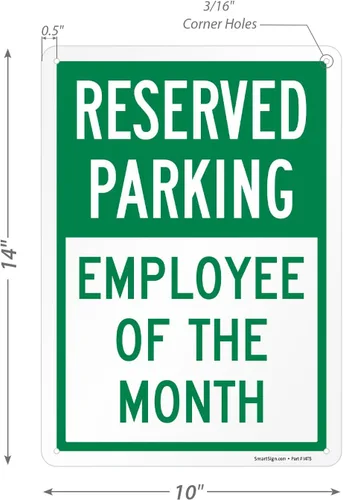 Miniatura 5 de SmartSign Letrero de estacionamiento reservado de empleado del mes verde/blanco, 10 x 14 pulgadas, aluminio laminado inoxidable de 40 mil, fabricado