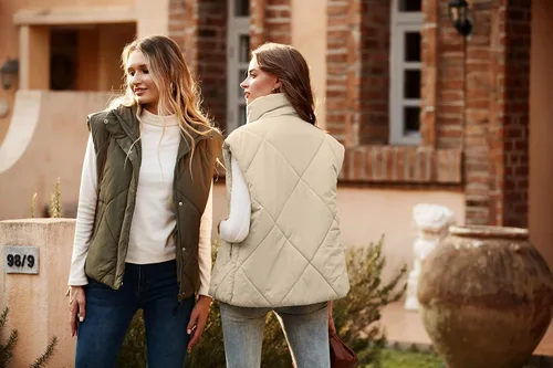 Miniatura 5 de MEROKEETY Chaleco acolchado de invierno para mujer 2024 con cuello alto, con cremallera, con bolsillos