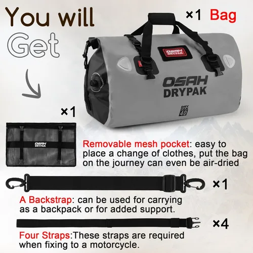 Miniatura 8 de OSAH DRYPAK Bolsa de lona impermeable – Bolsa seca para motocicleta con gran espacio de almacenamiento, bolsas de equipaje impermeables con bolsillo