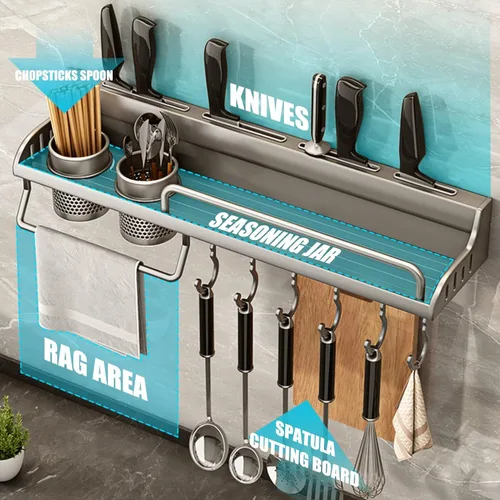 Miniatura 3 de Organizador de pared multifuncional para colgar todo en uno, organizador de pared para cocina, ahorro de espacio, estante para especias de pared