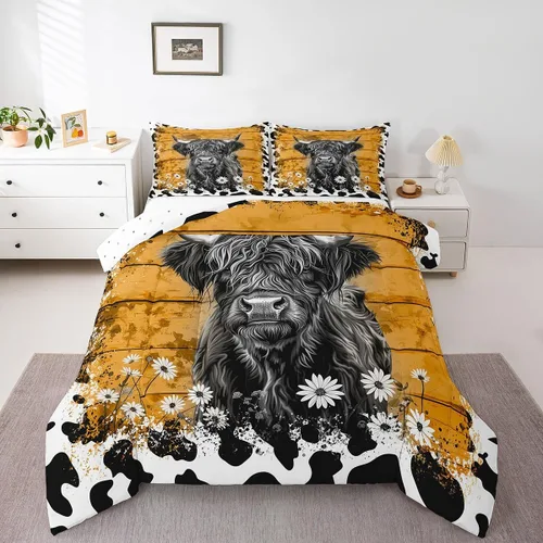 Miniatura 21 de Erosebridal Highland Cow - Juego de edredón tamaño matrimonial, juego de ropa de cama de toro de cuerno largo occidental para niños y adultos, Verde