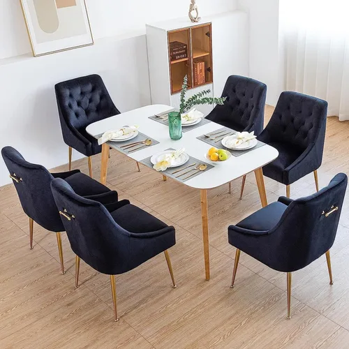 Miniatura 14 de Juego de 2 sillas de comedor modernas, sillas de mediados de siglo con cojines de 5.12 pulgadas y patas doradas, sillas de comedor tapizadas