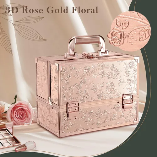 Miniatura 9 de FRENESSA Estuche de Maquillaje de 11.8 Pulgadas Estuche Organizador de Maquillaje Caja Grande de Cosméticos con Espejo Portátil 3 Bandejas Caja