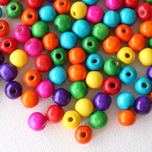 ToBeIT Cuentas de madera de colores surtidos redondas y coloridas cuentas de madera pintadas para hacer joyas, manualidades, decoración del hogar y