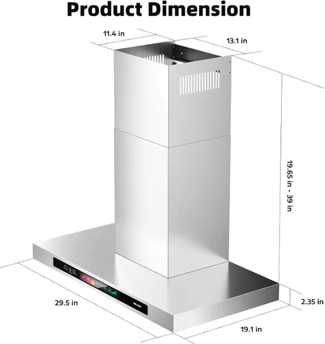 Miniatura 5 de BRANO Campana Extractora de Pared de 30 Pulgadas 900 CFM con Control por Voz/Gesto/Tacto, Campana Extractora de Cocina de Acero Inoxidable