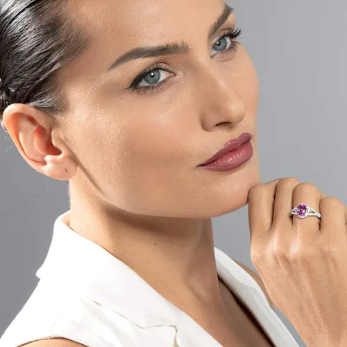 Miniatura 2 de PEORA Anillo de recuerdo de plata de ley 925 para mujer, forma ovalada, varias piedras preciosas, tamaños 5 a 9