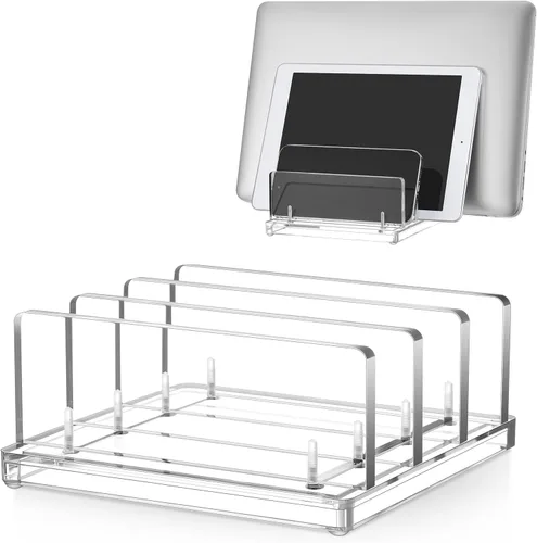 Chunful Soporte vertical ajustable para computadora portátil, soporte acrílico de 3 ranuras para laptop, base invisible para computadora portátil,